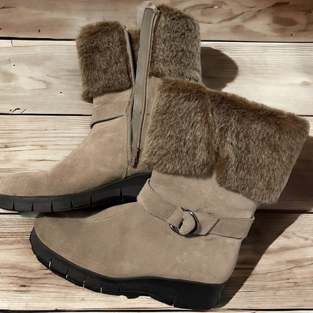 AEROSOLES Mocha Suede Faux Fur Boots Size 7